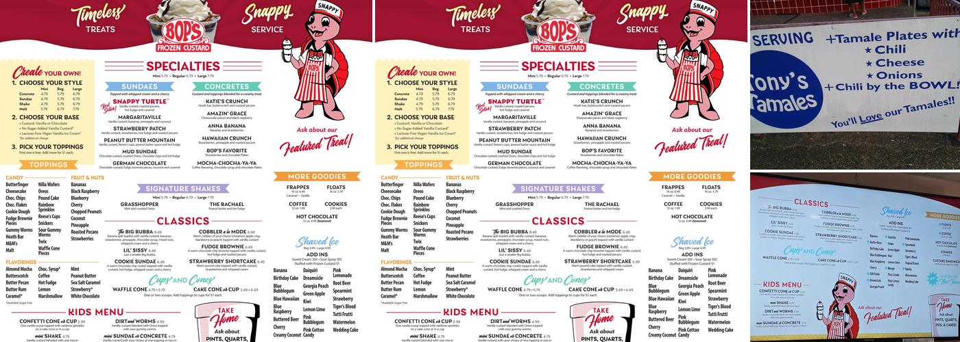 Bop's Frozen Custard Menu
