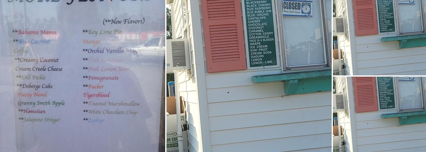 Flavor-Rite Snowballs and Snack Shack Menu