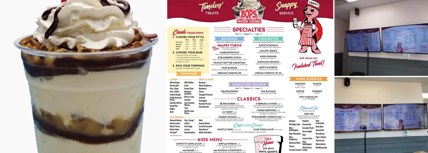 Bop's Frozen Custard Menu