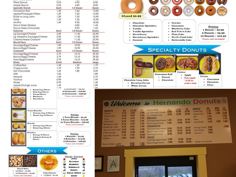 Hernando Donuts Menu