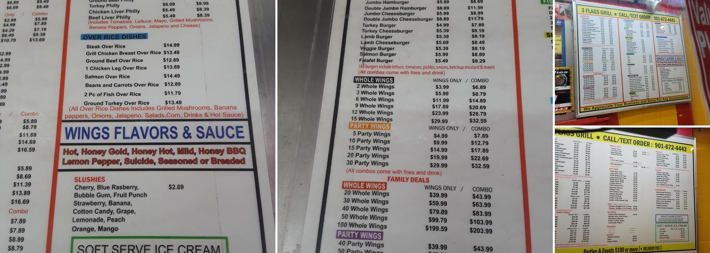 3 Flags Grill & Ice Cream Menu