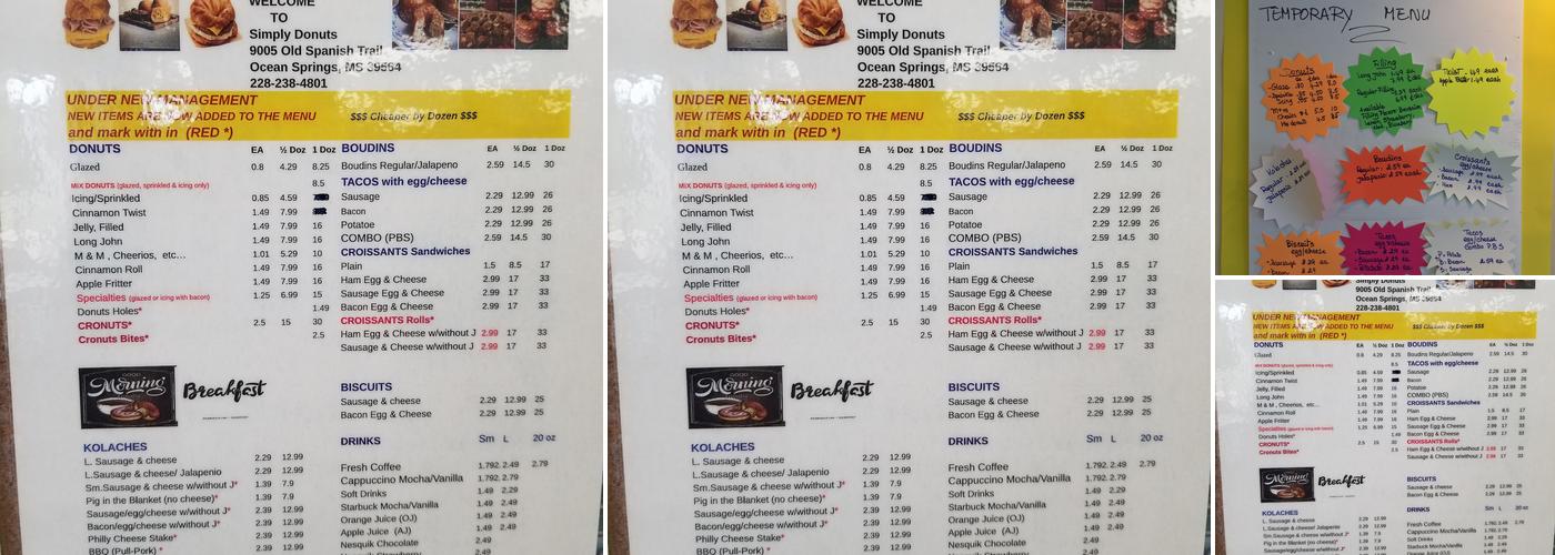 Simply Donuts Menu