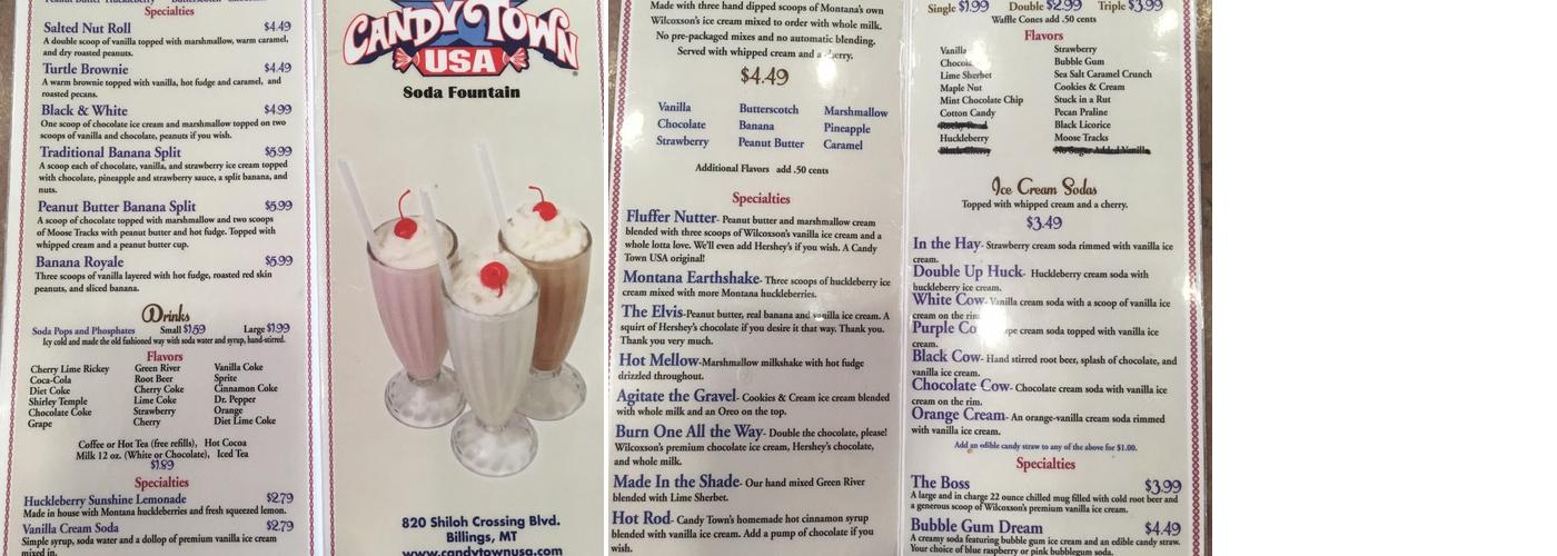 Candy Town USA Menu