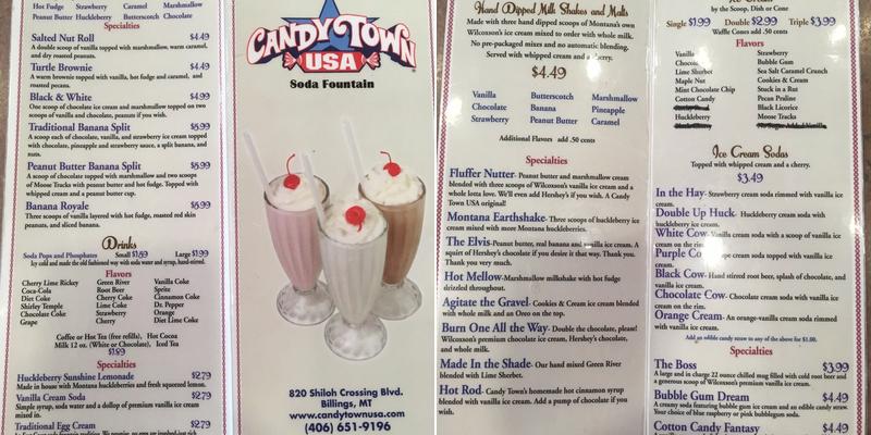 Candy Town USA Menu