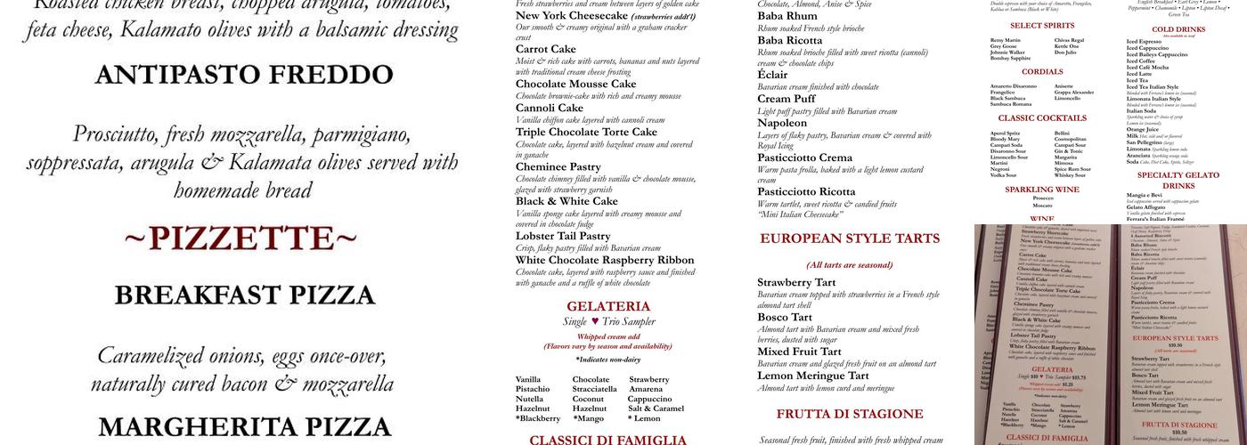 Ferrara Bakery & Cafe Menu