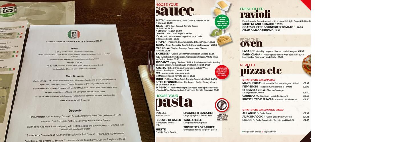 Pasta 51 Express Menu