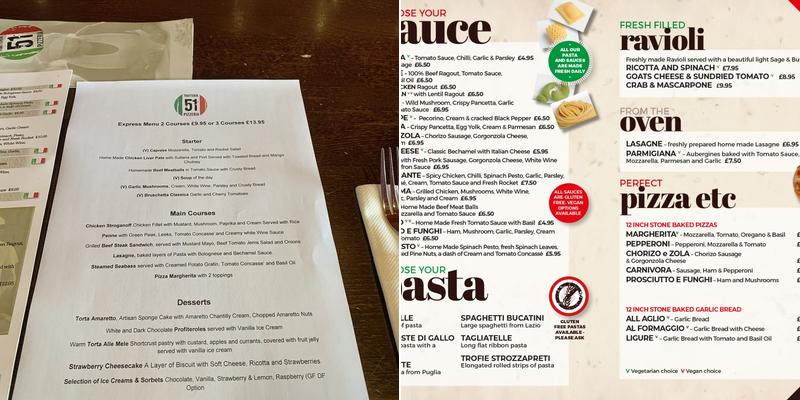 Pasta 51 Express Menu