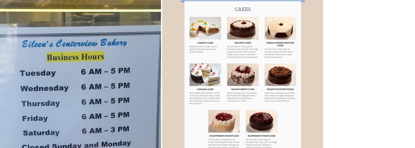 Eileen's Centerview Bakery Menu