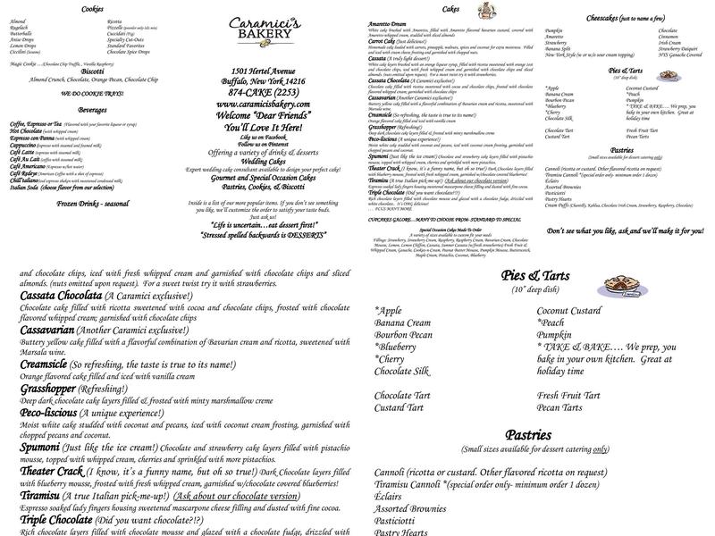 Caramici's Bakery Menu