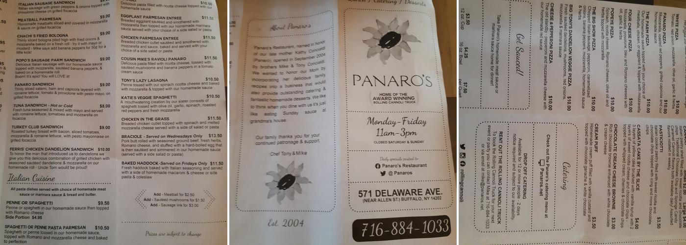 Panaro's Menu