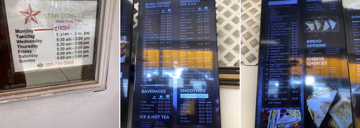 Star Donuts Menu