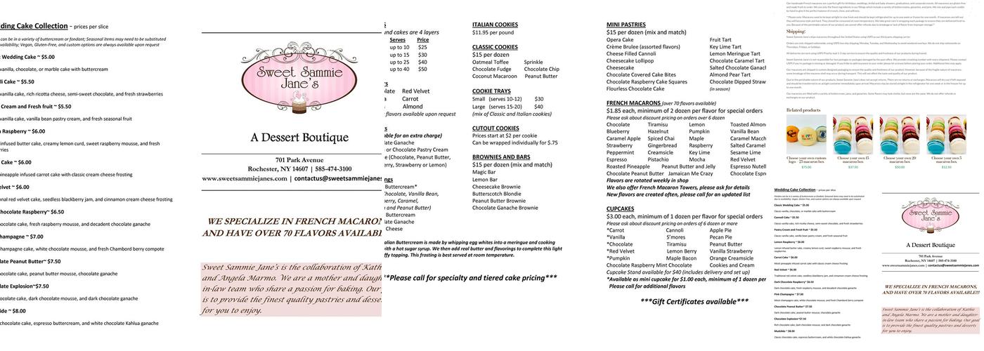 Sweet Sammie Jane's Menu