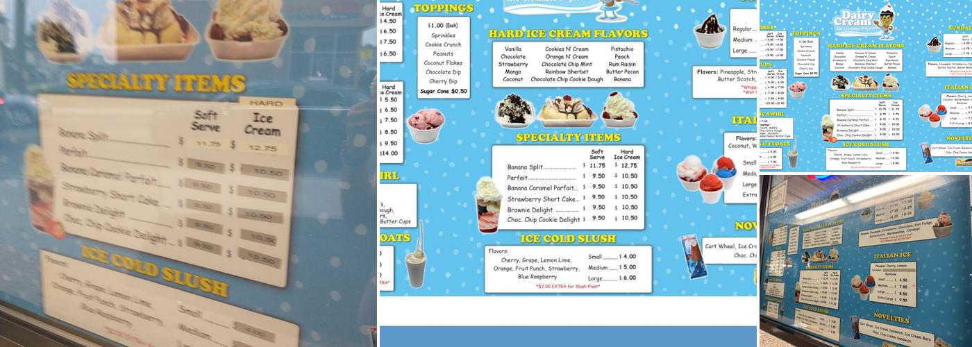 Dairy Cream Ice Cream Menu