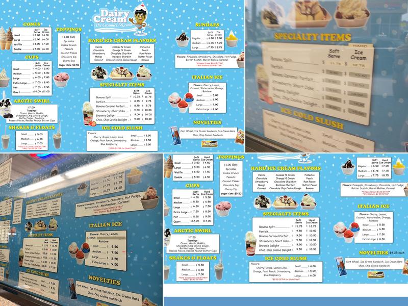 Dairy Cream Ice Cream Menu