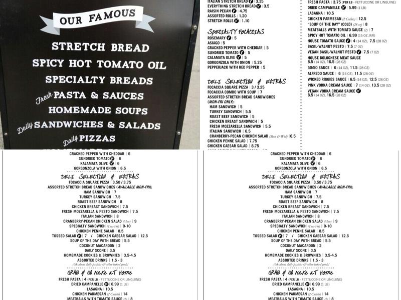 Pasta's Daily Bread Menu