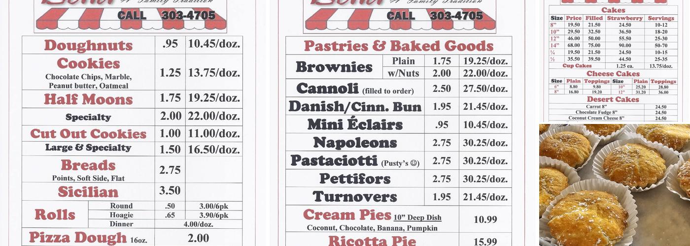 Bella Bakery Menu