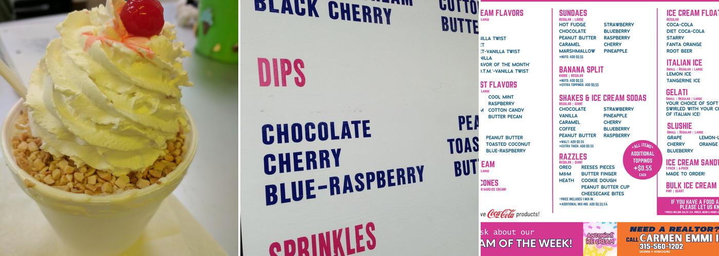 Antonio's Ice Cream Menu