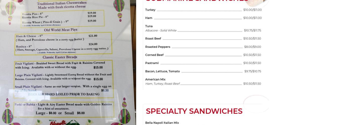 Bella-Napoli Italian Bakery Menu