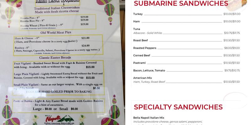 Bella-Napoli Italian Bakery Menu