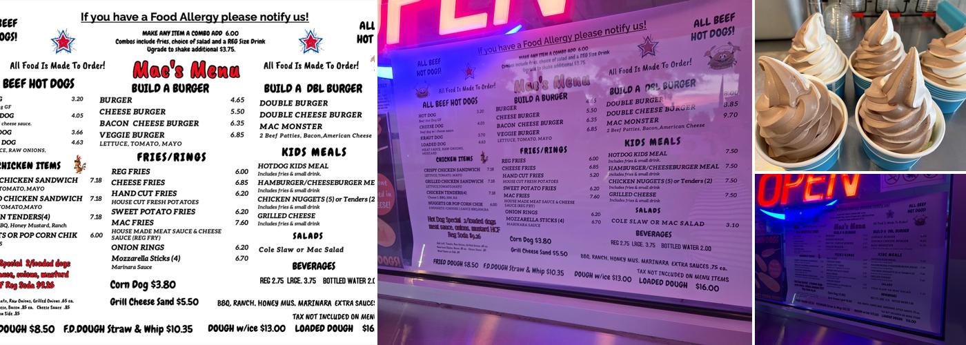 Mac's Drive In Ice Cream Menu
