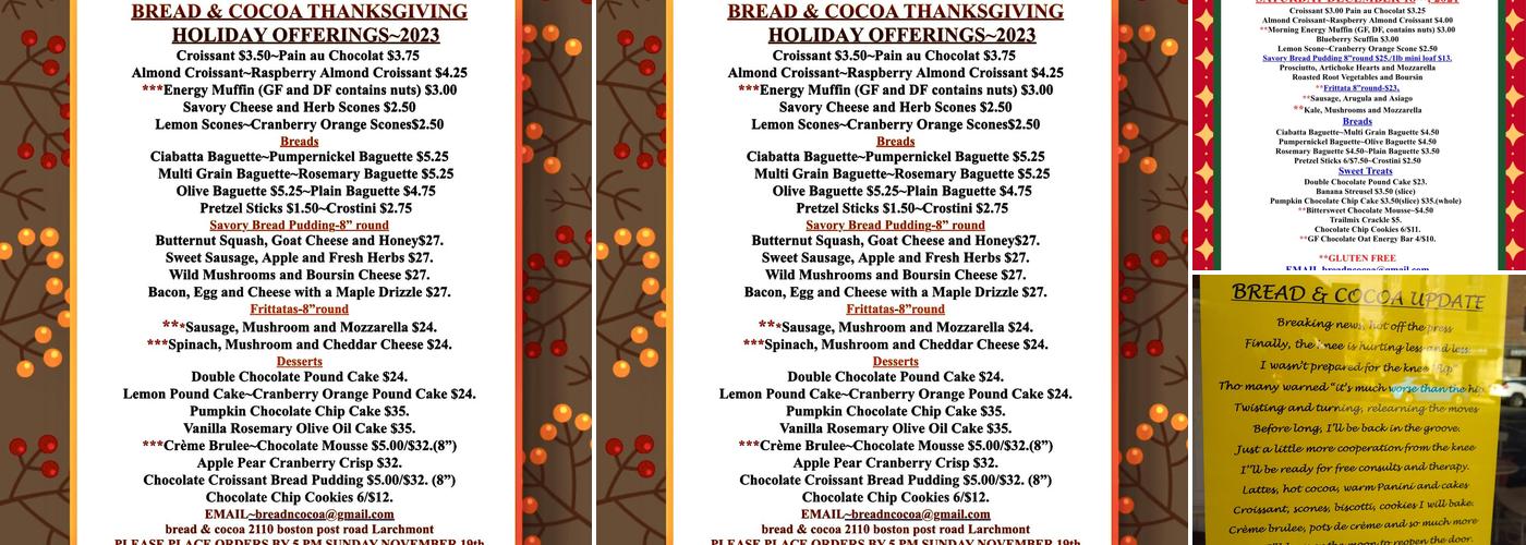 Bread & Cocoa Menu