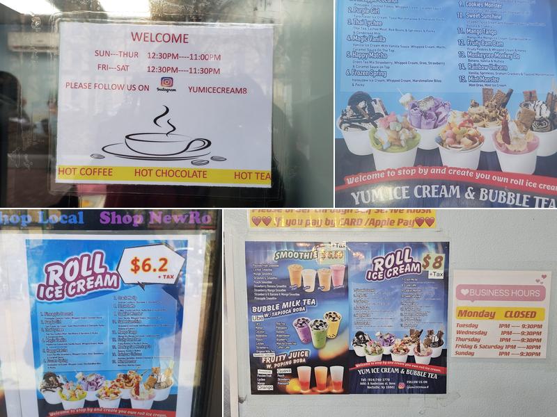 YUM Ice Cream& Bubble tea Menu