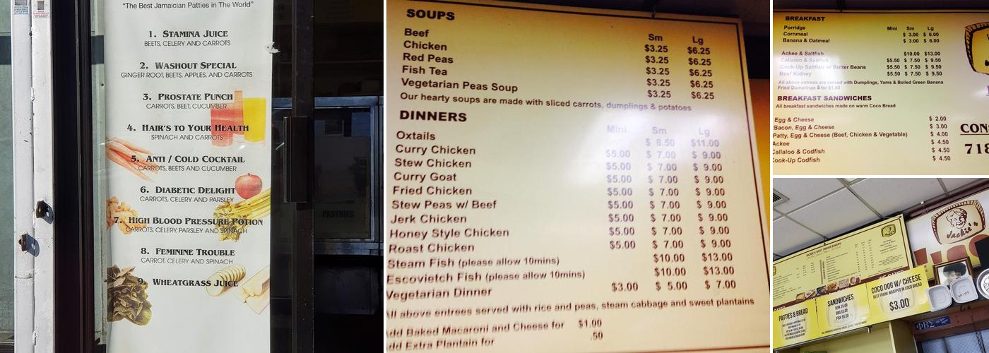 Jackie's West Indian Bakery Menu