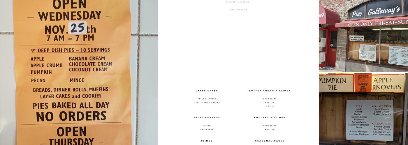 Galloway’s Bakery Menu
