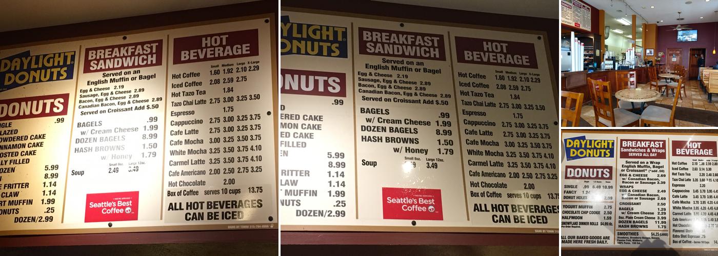 Daylight Donuts Menu