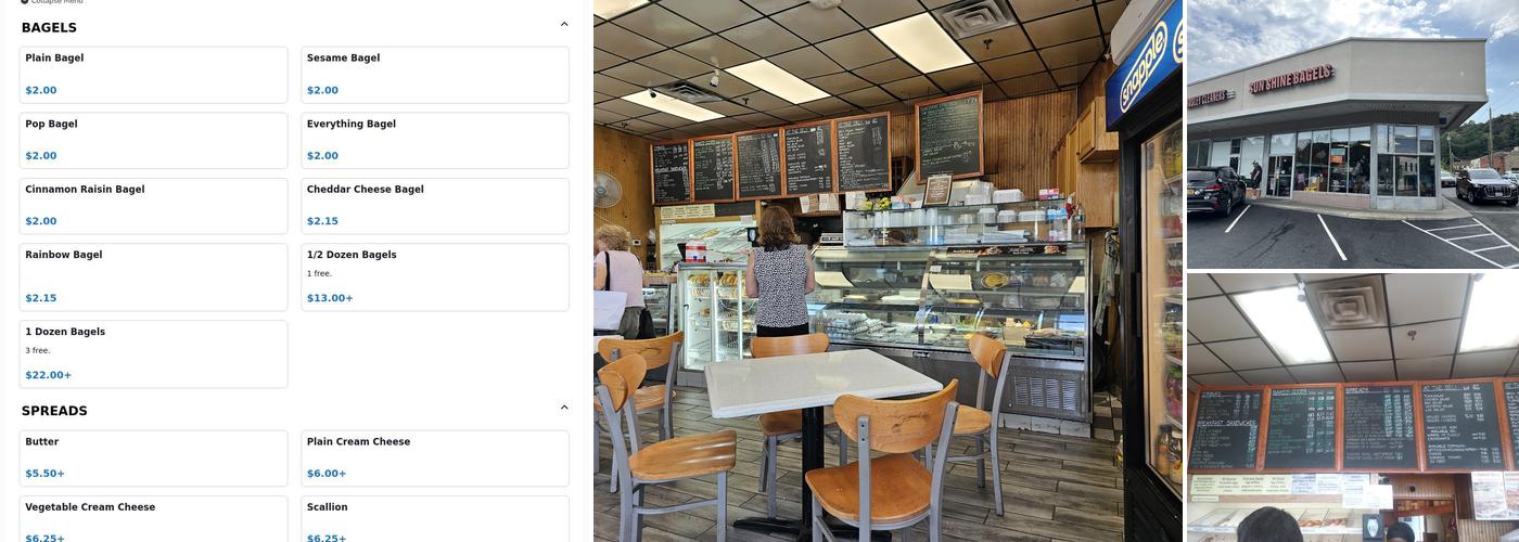 Sunshine Bagels & Doughnut Shop Menu