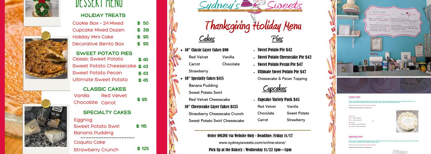 Sydney's Sweets Menu