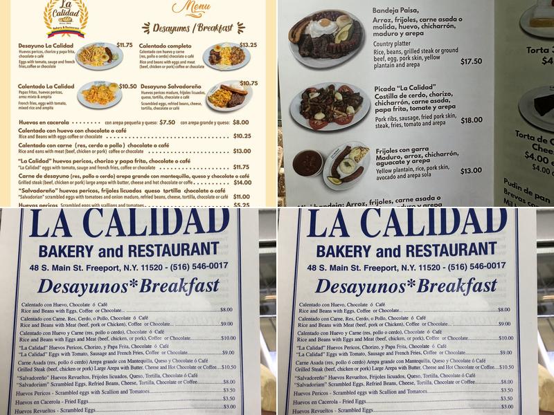 La Calidad Bakery Menu