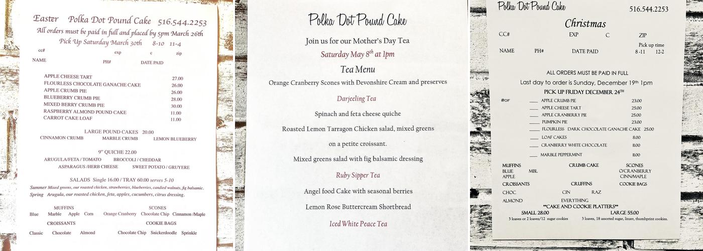 Polka Dot Pound Cake Menu