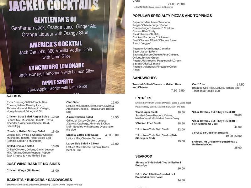 Ben's Bar Menu