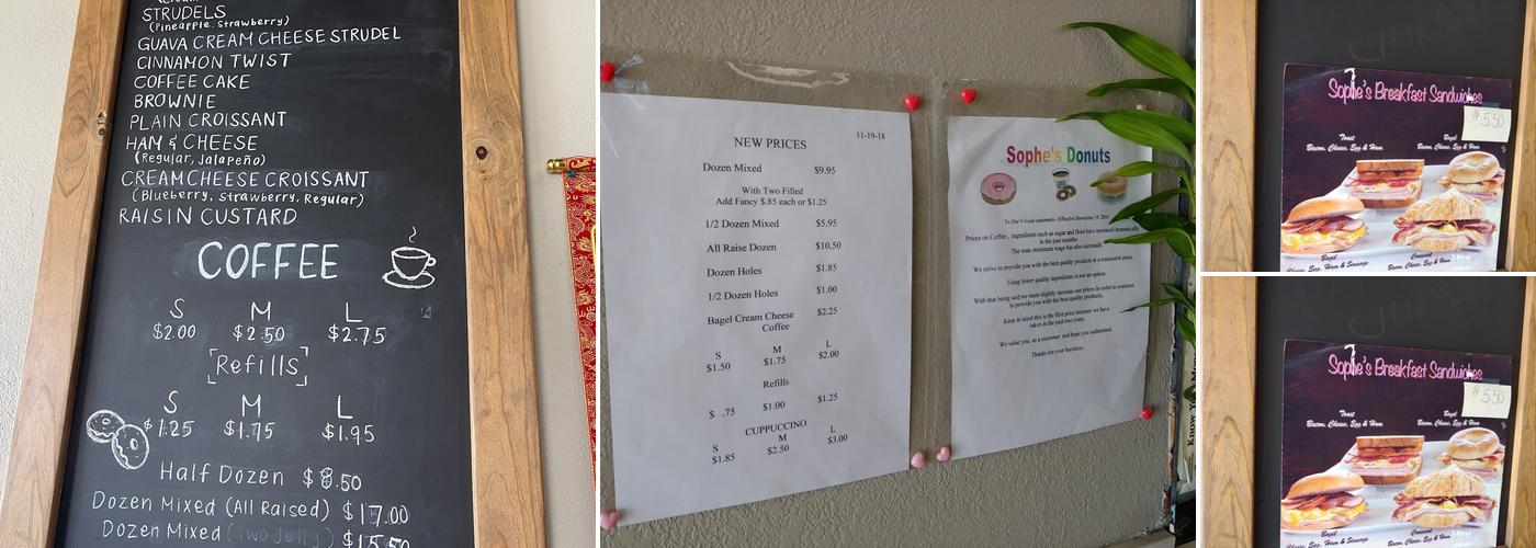 Sophe's Donuts Menu