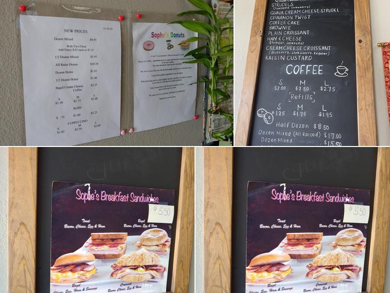 Sophe's Donuts Menu