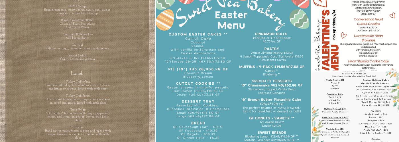 Sweet Pea Bakery Menu