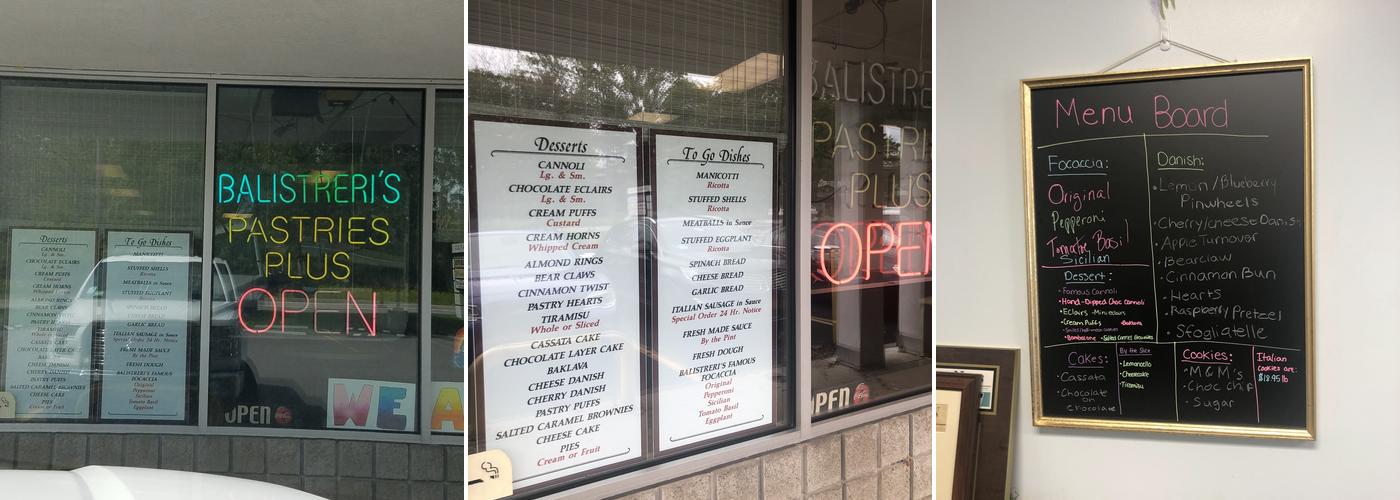 Balistreri's Pastries Plus Menu