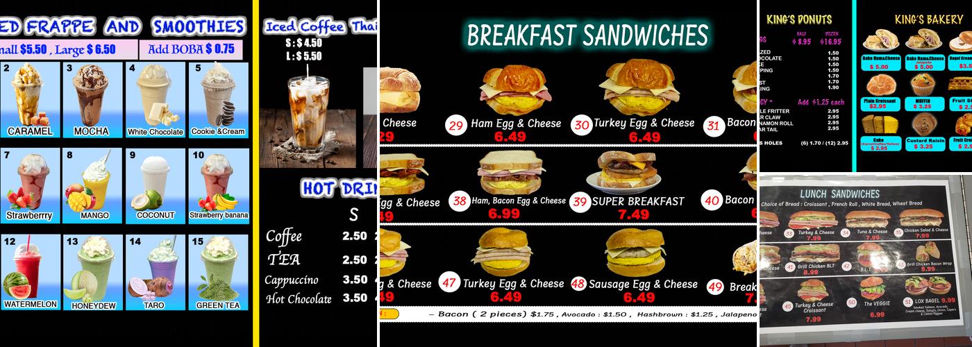 King's donuts Menu