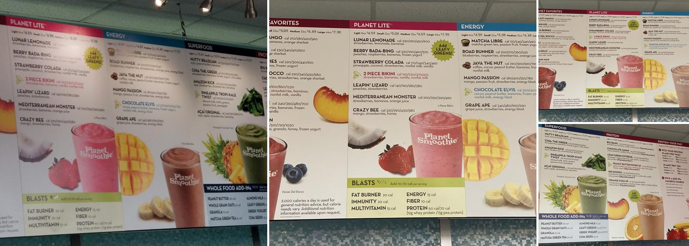 Planet Smoothie Menu