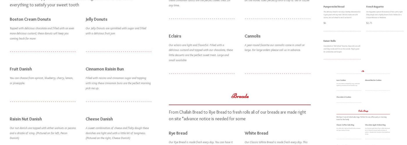 Krieg's Bakery Menu