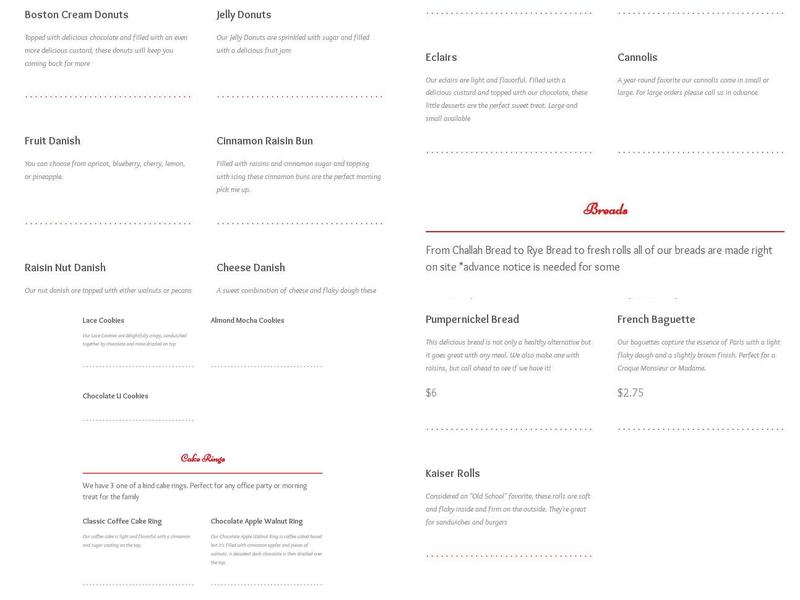 Krieg's Bakery Menu