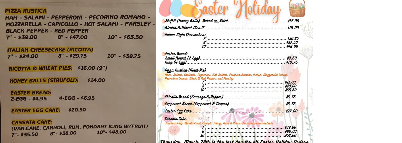 Comparetto Bakery Menu