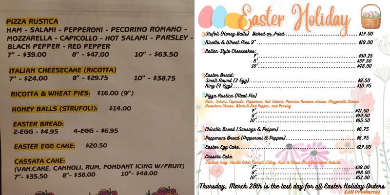 Comparetto Bakery Menu