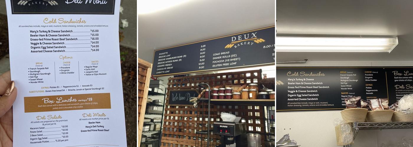 Deux Bakery Menu