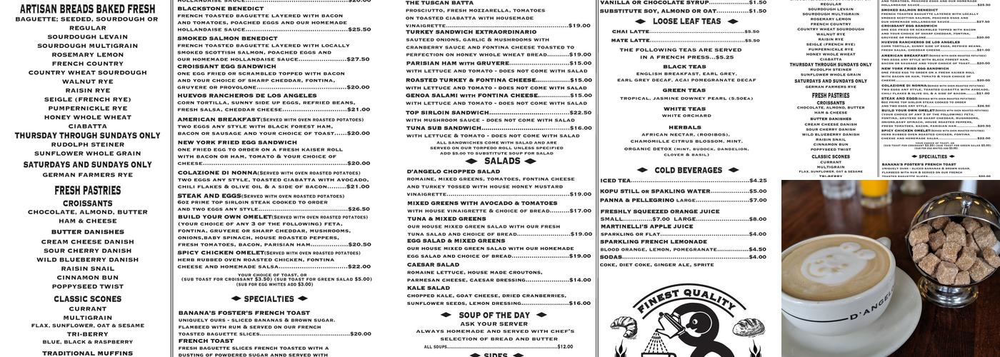 D'Angelo Bread Menu