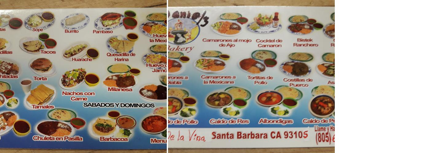 Daniel's Bakery Menu