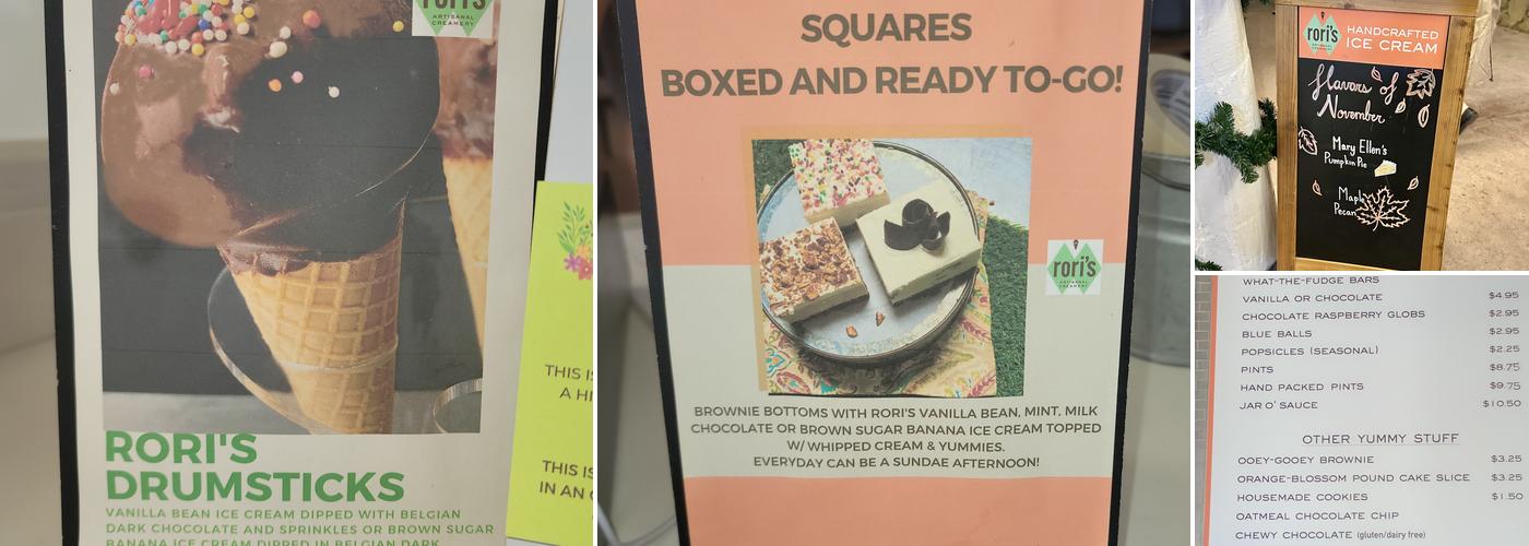 Rori’s Artisanal Creamery Menu