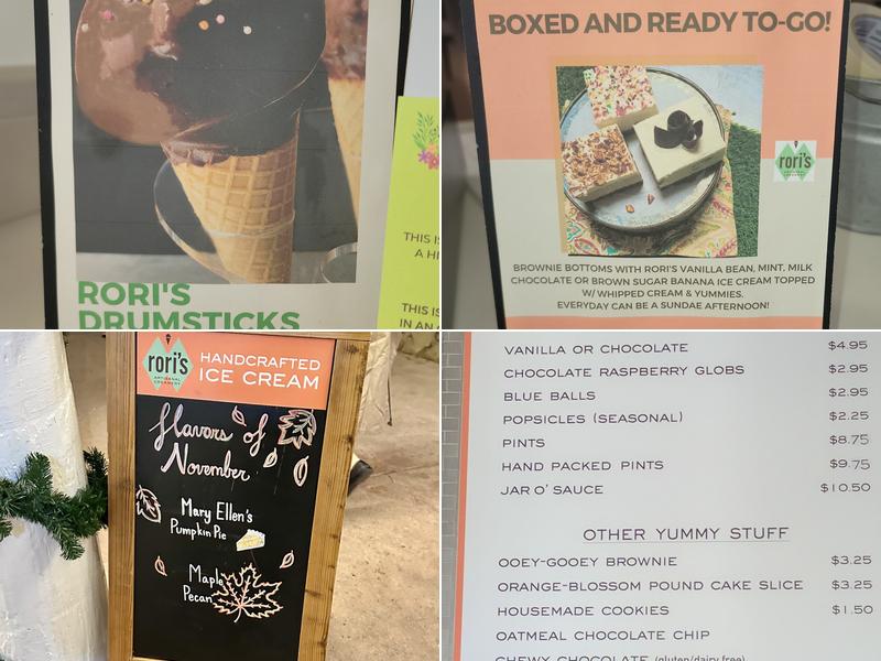 Rori’s Artisanal Creamery Menu