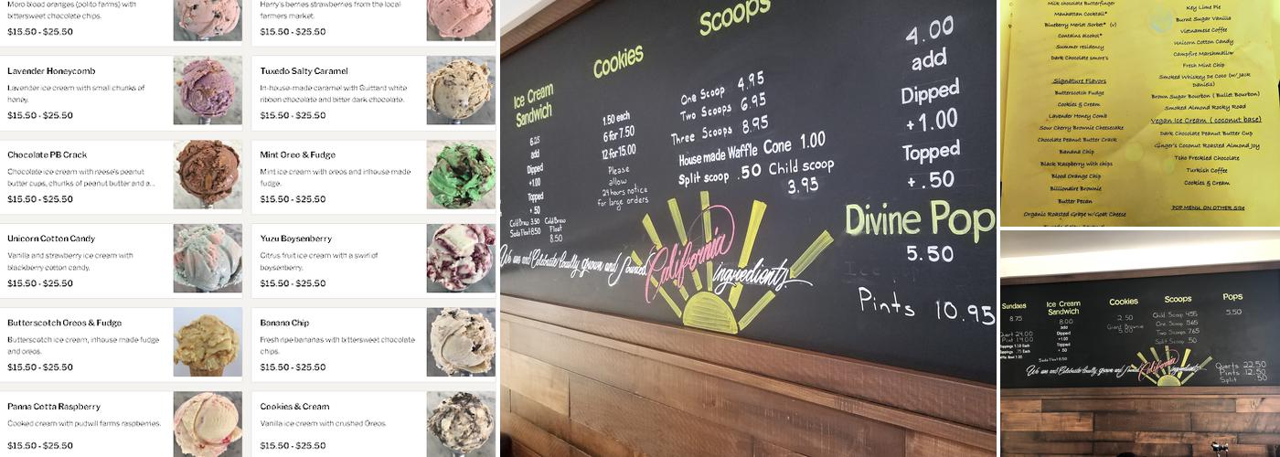 Ginger's Divine Ice Creams Menu